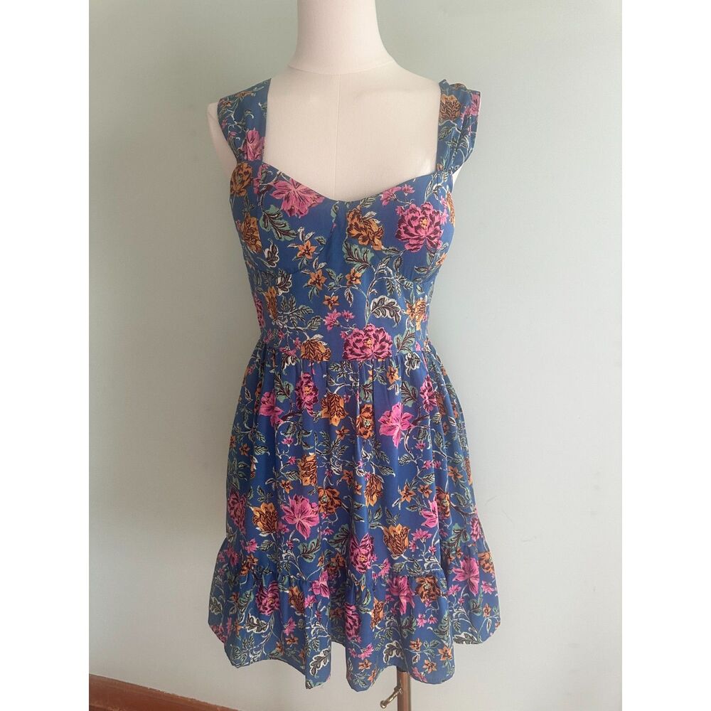 Band of the Free Blue Pink Floral Smocked Sundress Medium